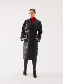 Кожаный тренч с черной деталью на спине