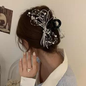 Кожаный узел PU бант утконос зажим ткань темперамент петли для волос жемчуг серебряный зажим акула школа black-shark clip