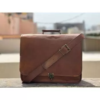 Кожаный винтажный мужской портфель через плечо для ноутбука, школьный портфель 16 x 12 x 5 in коричневый