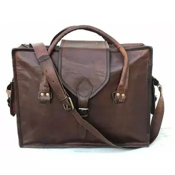Кожаный винтажный портфель для ноутбука через плечо, дорожная сумка, новые сумки 13 X 18 X 5 in коричневый