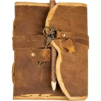 Кожаный винтажный журнал ручной работы, дорожный дневник, блокнот с ключом или петлей для ручек-журнал в кожаном переплете, винтажная бумага 5 x 7 in коричневый