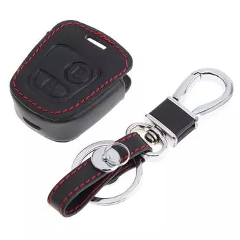 Кожаный защитный чехол для ключей автомобиля с 2 кнопками для Peugeot 407 206 207 307/Elysee/Citroen C1 C2 C3 C4 Xsara Picasso Not Car Key чёрный/красный