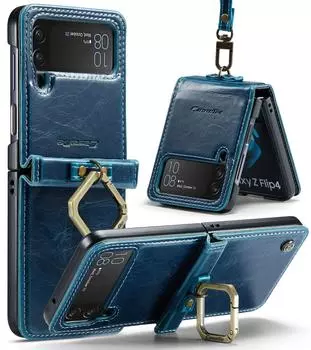 Кожаный защитный чехол для телефона Samsung Galaxy Z Flip4 Flip 4 5g Zflip4 Нескользящий чехол с кольцом для ремня для Samsung Flip4 for Samsung Z Flip 4 чёрный