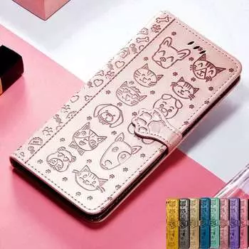 Кожаный защитный чехол-книжка для Samsung Galaxy M34 M15 M35 M55 5G A16 A06 M 34 M 15 M 35 M 55 чехол-кошелек с мотивом кошки и собаки Samsung M34 5G синий