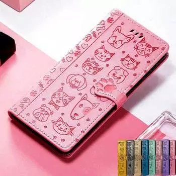 Кожаный защитный чехол-книжка для Vivo V21 V23 V27 V25 V29 V30 V40 SE Y36 Y72 5G Y27 Y35 Y16 Y31 Y21 Y20 Y22 Y70 Y18 Y28 чехол-кошелек с мотивом кошки и собаки Vivo Y02S синий