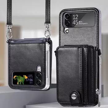 Кожаный защитный чехол с полным покрытием для Samsung Galaxy Z Flip 4 5g Flip4 Flip3 Flip 3 Zflip4, слот для карт, ремешок для телефона, чехол-подставка for Samsung Z Flip 3 синий