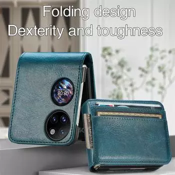 Кожаный защитный чехол с защитой от падения для карточек для Huawei P50, карманный кошелек, чехлы для телефонов for P50 Pocket розовый