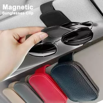 Кожаный зажим для автомобильных солнцезащитных очков, солнцезащитный козырек, креативная магнитная присоска, удобные зажимы для хранения, черный зажим для автомобильных очков чёрный
