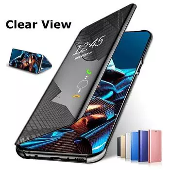 Кожаный зеркальный раскладной чехол-книжка для телефона Xiaomi Poco X5 Pro 5G Poko Pocco X 5 5X X5Pro PocoX5 PocoX5Pro, противоударный чехол с подставкой Xiaomi Poco X5 Pro чёрный