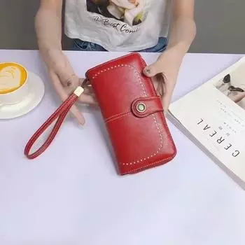 Кожаный женский кошелек, длинный держатель для нескольких карт, RFID-кошелек большой емкости для женщин, кошелек для мобильного телефона синий