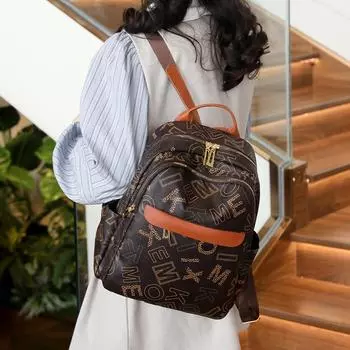 Кожаный женский рюкзак с принтом букв, студенческий школьный рюкзак, дорожные сумки большой емкости кофейный