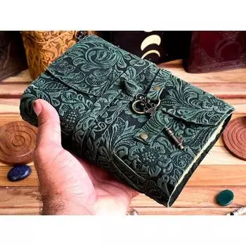 кожаный журнал Блокноты из натуральной кожи для мужчин женщин - Красивый журнал для эскизов Книга для путешествий Пустой Блокнот Гримуар для заклинаний 7 x 5 in