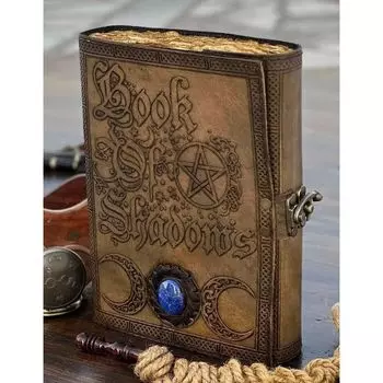 Кожаный журнал Book Of Shadows с замком из полудрагоценных камней, 200 страниц 7 x 5 in