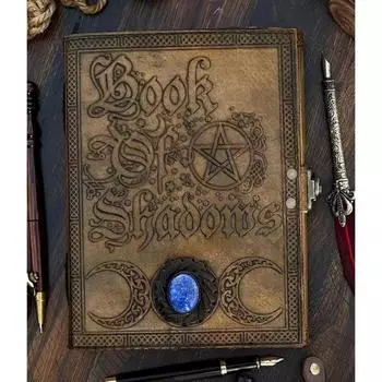 Кожаный журнал Book Of Shadows с замком из полудрагоценных камней, 200 страниц 7 x 5 in коричневый