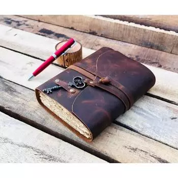 Кожаный журнал - Бумажный журнал ручной работы с отделкой краями в кожаном переплете - Книга теней 7 x 5 in коричневый