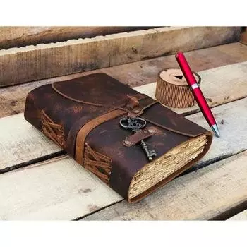 Кожаный журнал - Бумажный журнал ручной работы с отделкой краями в кожаном переплете - Книга теней 7 x 5 in коричневый