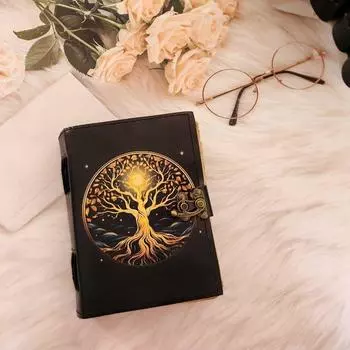 Кожаный журнал «Дерево и Луна», Блокнот, Кожаный альбом для эскизов, Кожаный дневник, Журнал для записей на 200 страницах с неровным краем, Свадебный подарок, . 7 x 5 in