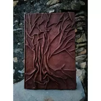 Кожаный журнал «Дерево жизни», смятый вручную, большой журнал с эскизными листами, дерево, кожа, «Дерево жизни», подарок, природа, дневник 10 x 7 in коричневый