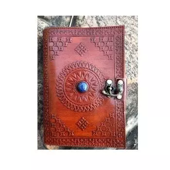 Кожаный журнал для путешествий, винтажный журнал для женщин и мужчин, кожаный блокнот, пополняемый дневник, альбом для рисования, кельтский журнал с камнем, лучшие подарки 7 x 5 in коричневый