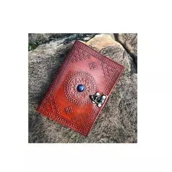 Кожаный журнал для путешествий, винтажный журнал для женщин и мужчин, кожаный блокнот, пополняемый дневник, альбом для рисования, кельтский журнал с камнем, лучшие подарки 7 x 5 in коричневый