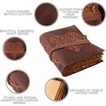 Кожаный журнал для сердца Блокнот для письма ручной работы в кожаном переплете Deckle Edge 7 x 5 in коричневый