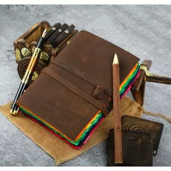 Кожаный журнал для вырезок Junk Fantasy Journal для женщин и мужчин, 250 красочных 7 x 5 in коричневый