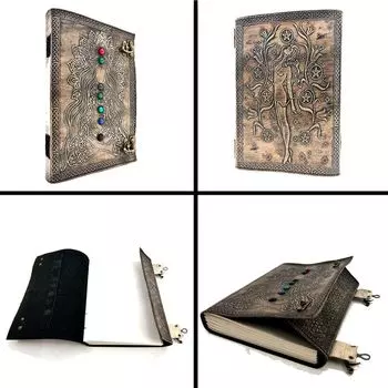 Кожаный журнал Дневник Seven Stone Devil Queen Альбом для рисования Ежедневный блокнот для мужчин и женщин Нелинованная бумага 240 крафт-страниц, 7/10 дюймов Угольно-серый 7 x 10 in