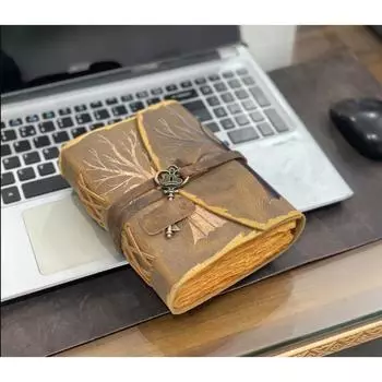 Кожаный журнал «Древо жизни» Антикварный бумажный гримуар ручной работы с декоративным краем 7 x 5 in