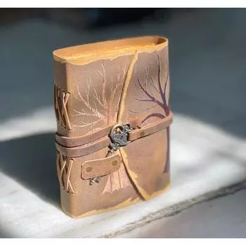 Кожаный журнал «Древо жизни» Антикварный бумажный гримуар ручной работы с декоративным краем 7 x 5 in коричневый