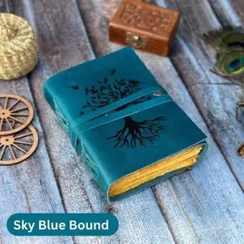 Кожаный журнал «Древо жизни», Блокнот небесно-голубого цвета в кожаном переплете, Бу для свадебного гостя 7 x 5 in синий
