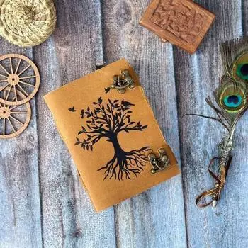 Кожаный журнал «Древо жизни», кожаный блокнот без подкладки, рождественский подарок для него. 7 x 5 in коричневый