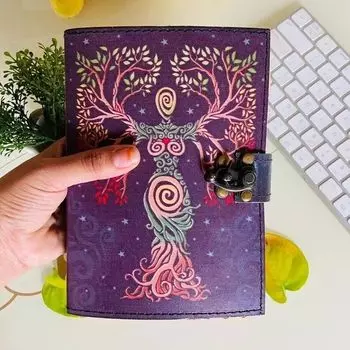 Кожаный журнал «Древо жизни» ручной работы Винтажный кожаный журнал с декоративной бумагой 7 x 5 in