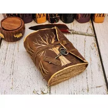 Кожаный журнал «Древо жизни» — старинный бумажный кожаный гримуар ручной работы, Книга теней, Блокнот заклинаний, подарок для него 7 x 5 in