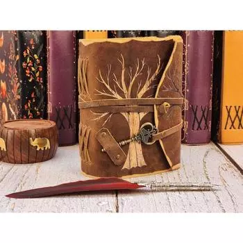 Кожаный журнал «Древо жизни» — старинный бумажный кожаный гримуар ручной работы, Книга теней, Блокнот заклинаний, подарок для него 7 x 5 in коричневый