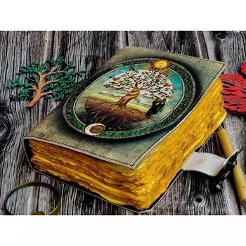 кожаный журнал Древо жизни - Женские блокноты из натуральной кожи Гримуар 7 x 5 in