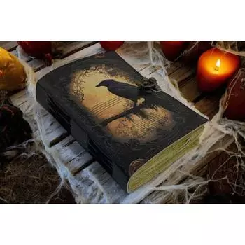 Кожаный журнал Готическая записная книжка Ворон Гримуар Принт - Винтажный журнал ручной работы Книга Теней Колдовство Журнал Подарки для мужчин, 7 x 5 in