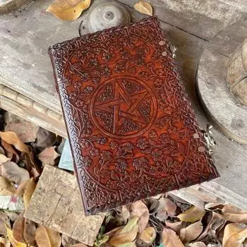 Кожаный журнал Кельтский кожаный журнал с тиснением в виде пентаклей Книга заклинаний теней 10 x 7 in коричневый