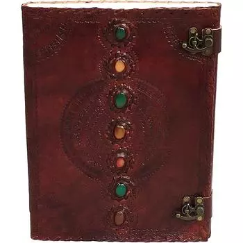 Кожаный журнал, книга, семь чакр, средневековый камень с тиснением, ручная работа, книга теней, записная книжка, офисный дневник, 10x13 дюймов 10 x 13 in коричневый