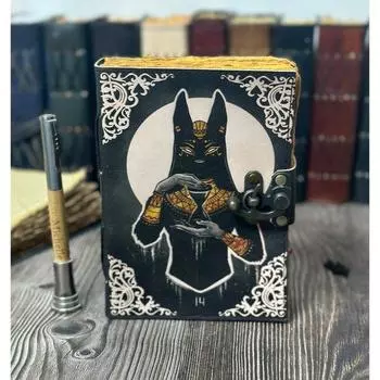 Кожаный журнал «Книга теней египетской кошки» - Leather Print Journal, викканский 7 x 5 in чёрный