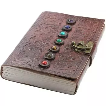 Кожаный журнал «Книга теней» с драгоценными камнями чакры (Коричневый одинарный замок) 6 x 8 in коричневый