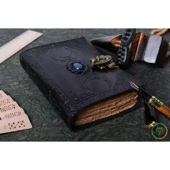 Кожаный журнал Книга теневой магии, Журнал тройной луны, Книга Гримуара 7 x 5 in чёрный
