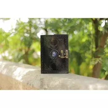 кожаный журнал Книга заклинаний Тройной Луны Книга теней Гримуар Декл Край бумага Винтажный журнал 7 x 5 in чёрный
