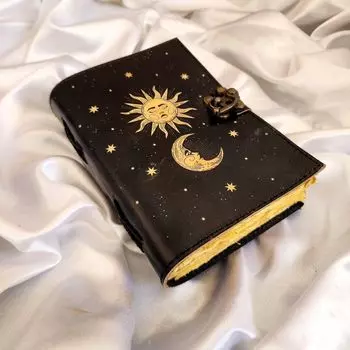 Кожаный журнал «Луна и Солнце», Кожаный скетчбук, Кожаный дневник, Блокнот, Свадебный подарок, Книга для путешествий, Дневник снов, Персонализированный подарок. 7 x 5 in