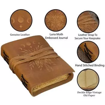 Кожаный журнал Luna Moth на заказ, бесплатная персонализация, 5 x 7 дюймов, без подкладки 7 x 5 in коричневый