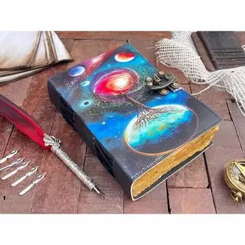 Кожаный журнал Матери Земли ручной работы Книга теней Журнал Гримуара 200 стр. 7 x 5 in