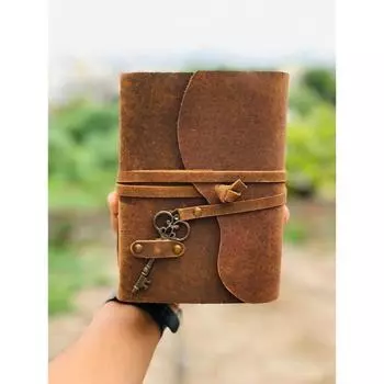 Кожаный журнал на 400 страниц с ключом — старинная бумага ручной работы с краями, винтажный кожаный журнал — Книга теней — отличный подарок 10 x 13 in коричневый