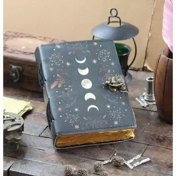 Кожаный журнал Пустая книга теней Фазы Луны Журнал С 200 листами состаренной бумаги ручной работы с рваным краем Гримуар журнал подарки для мужчин 7 x 5 in