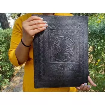 Кожаный журнал ручной работы «Древо жизни», дневник, пустая книга, блокнот для письма, ЖУРНАЛ 10 x 13 in чёрный