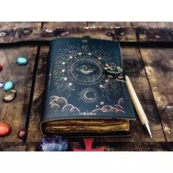 Кожаный журнал ручной работы с бумагой с необрезанным краем, журнал-гримуар «Третий глаз», антикварный блокнот для заклинаний Викканский блокнот, книга ужасов, специальная книга 7 x 5 in чёрный