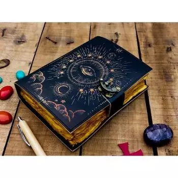Кожаный журнал ручной работы с бумагой с необрезанным краем, журнал-гримуар «Третий глаз», антикварный блокнот для заклинаний Викканский блокнот, книга ужасов, специальная книга 7 x 5 in